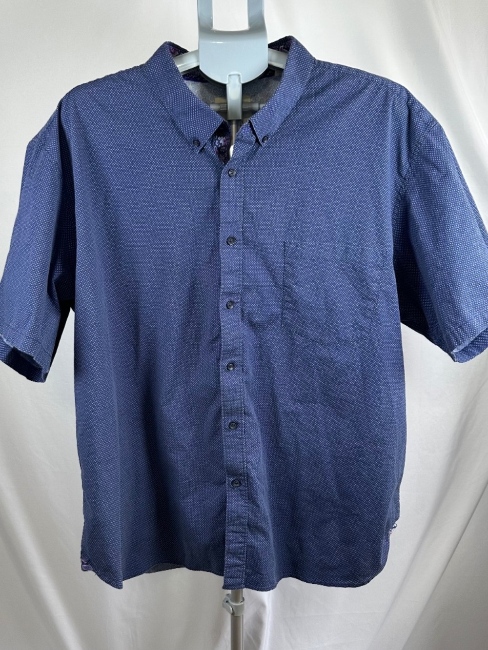 Men's Construct Stretch 4XL, Blue Short Sleeve Button Down Shirt with Paisley